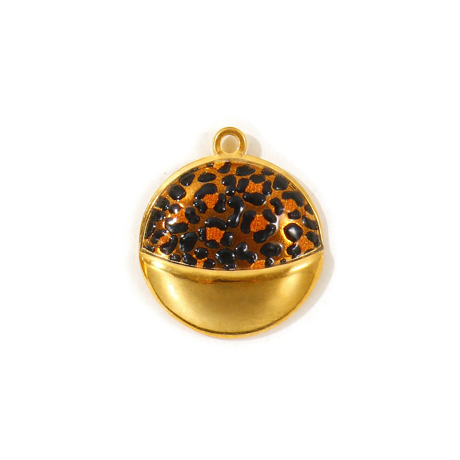 2 Stück Runde Anhänger mit Leopardenmuster, 18K vergoldet, aus 304 Edelstahl, für DIY-Halsketten und Schmuckherstellung, 25x22mm – Detail 4