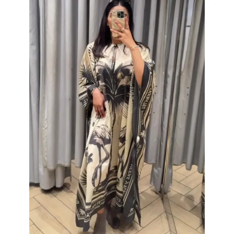 

Print Caftan Maxi Beach Dress For Women Casual Oversize O-neck Long Dress Lady Summer Party Evening Chic Robes