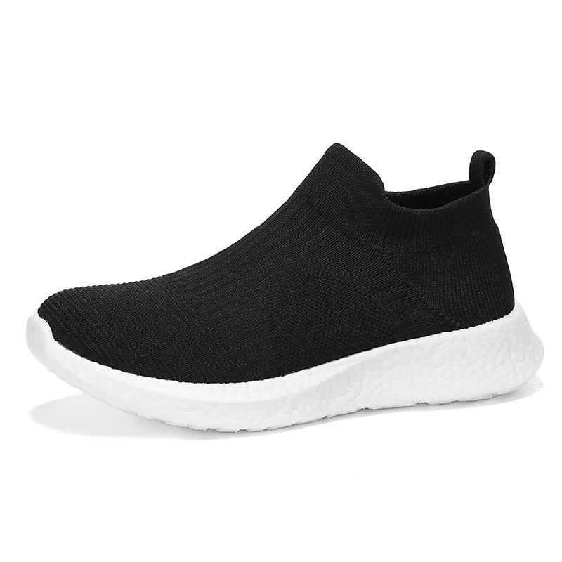 White Knitted Vulcanized Shoes for Women Sneakers Spring Breathable Big Size 41 Women Jogging Shoes Platform Slip-on Women Shoes