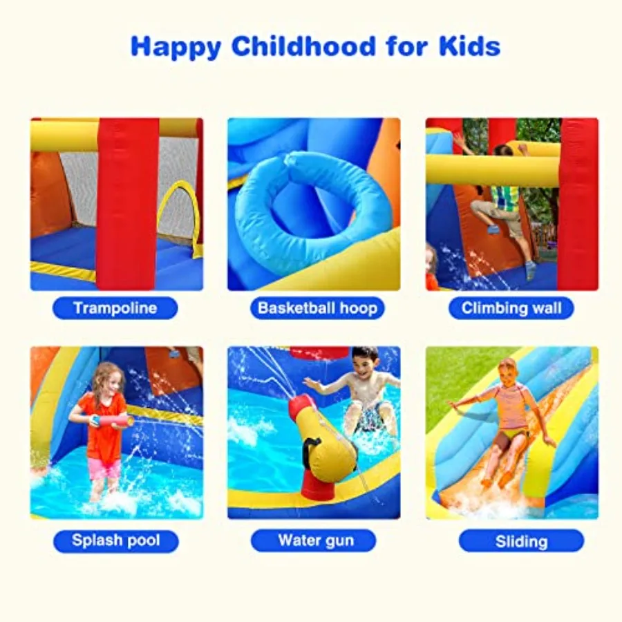 Backyard indoor outdoor inflatable water slide bounce house with splash pool jump area climbing wall basketball hoop 450W blowe - view 4