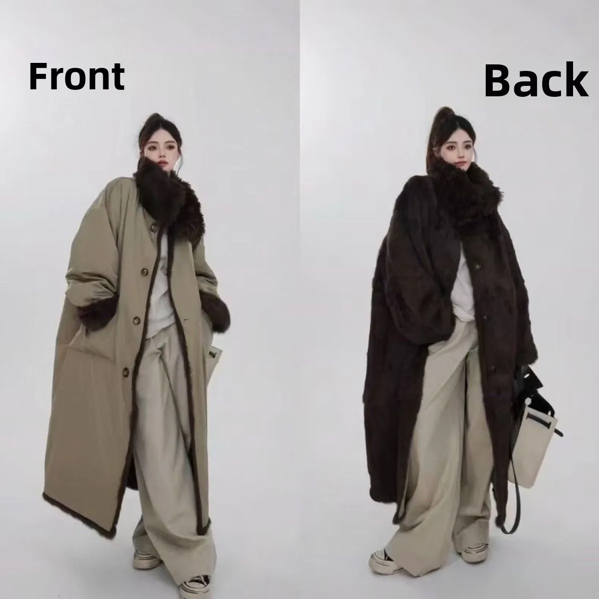 

Double-Sided Wear Rabbit Fur Leather Jaet Casual Oversized Knee-Length Parka Sle Inteated Fur Coat for Men And Women