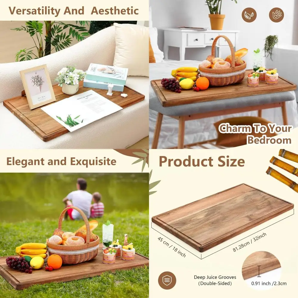

Large Acacia Wood Cutting Board - 32 x 18 with Juice Groove, Serving Platter & Carving Tray for Kitchen Use