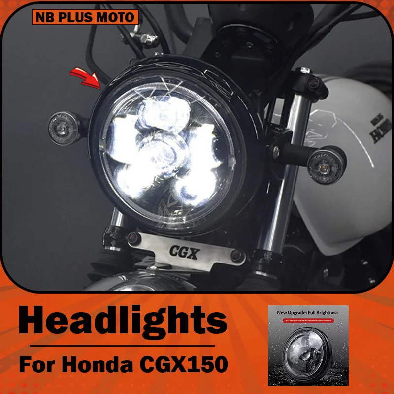 【Premium】For Honda CGX150 Modified LED “Angel Eye” Round Headlight Assembly with Super-Bright Lenses and Fender Lights