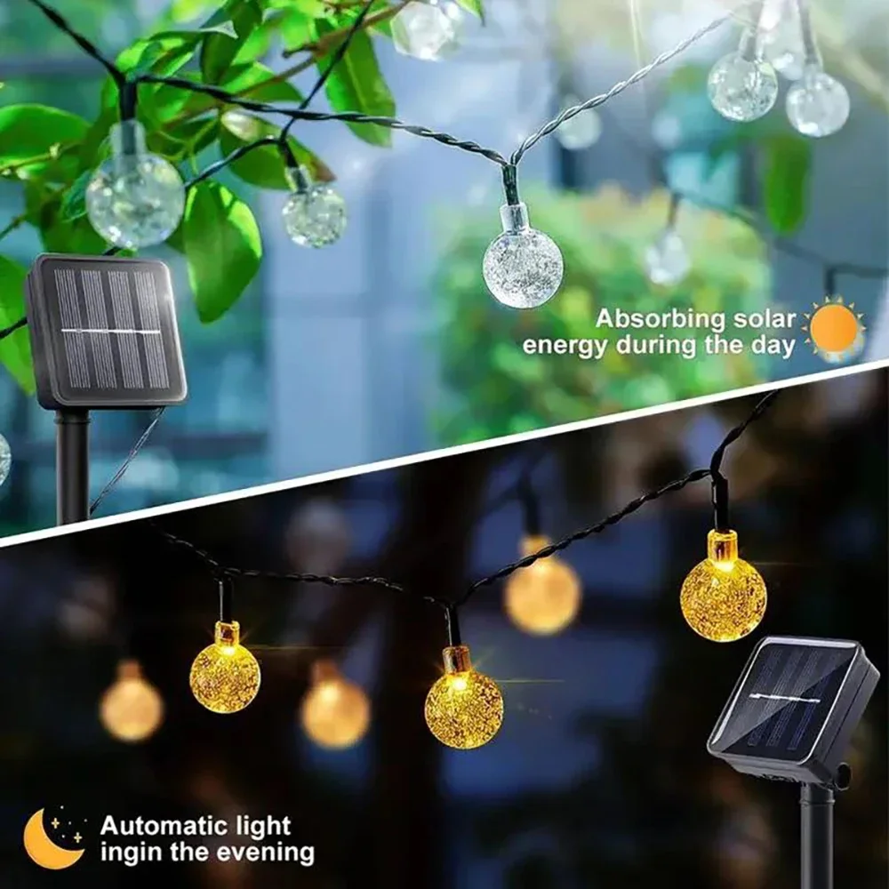 Runto Solar Bubble Balls String Lights Outdoor Waterproof Crystal Lights Garland 8 Functions Solar Lamp Wedding Christmas Garden