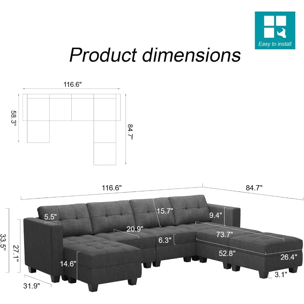 Modular Storage U-Shape Sectional Sofa Couch with Reversible Chaises 7-seat Sofas with Storage Seat Modular Sectional, Sofa