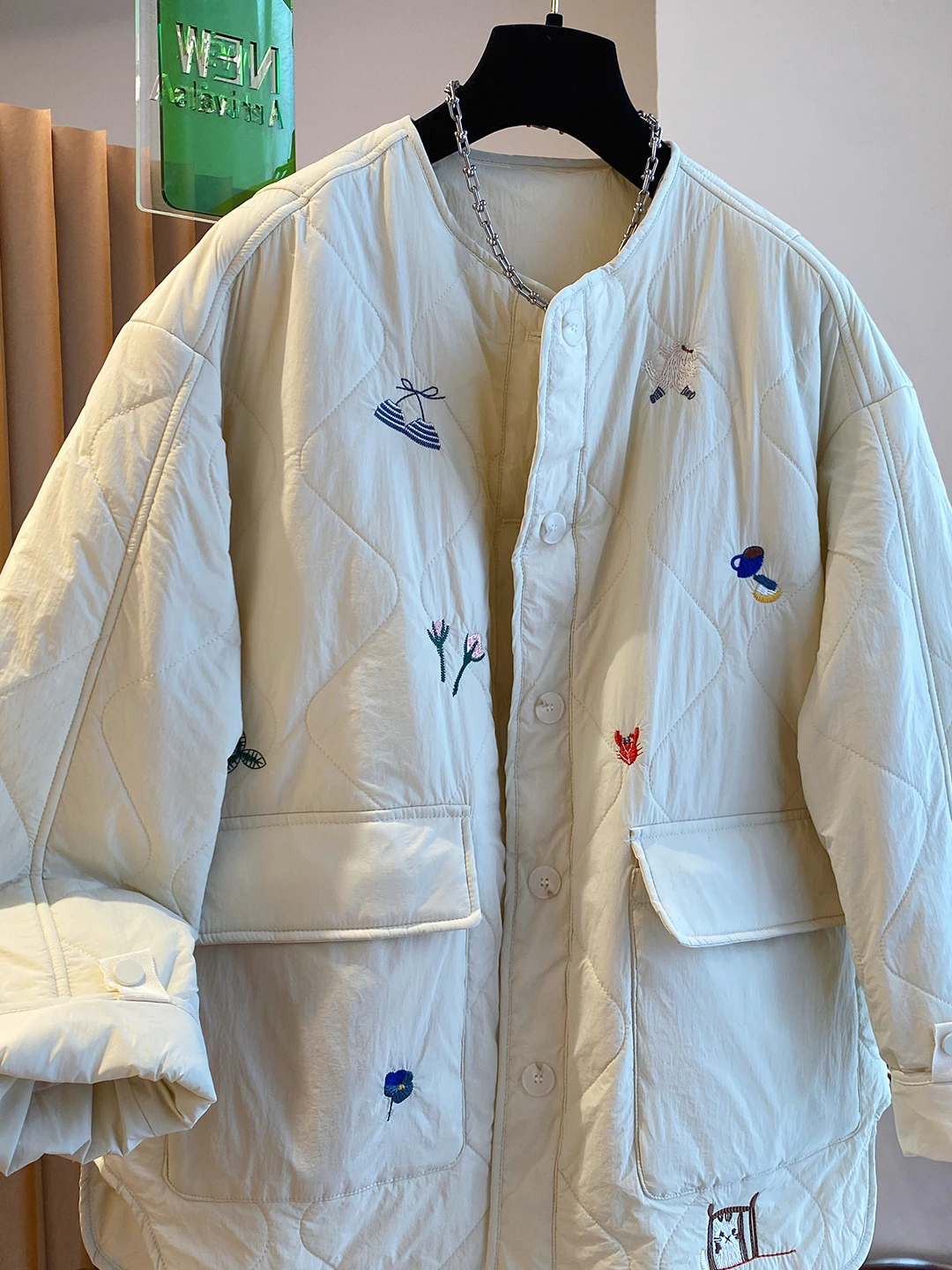 ملابس خارجية فضفاضة مطرزة من القطن المحيط من Ele Jaet ملابس خارجية شتوية للسيدات من Sli Commute Sle Cotto... #4