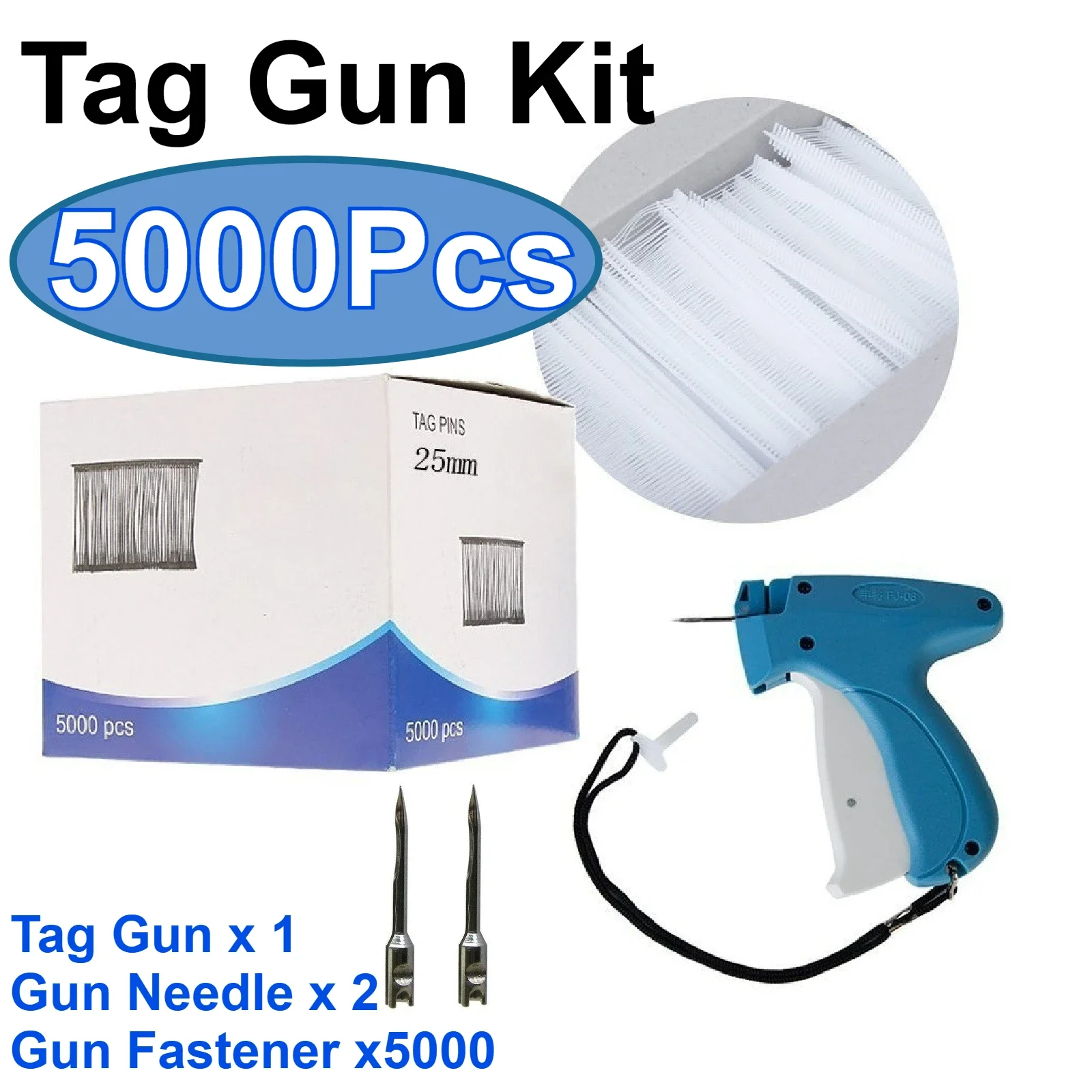 Clothing Garment Price Label Tagging Tag Gun Kit with 5000Pcs Tagging Gun Fasteners and 2 Gun Needles for Wool Linen Cotton etc.