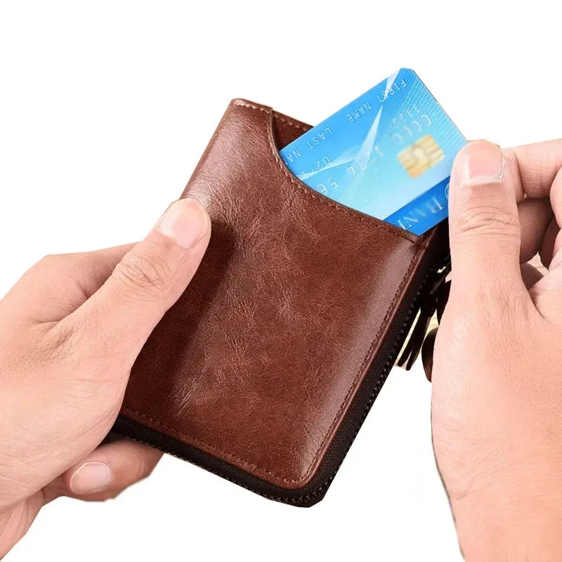 

New Men Zipper Leather Wallets RFID Blocking Card Holder Bag Business Wallets man