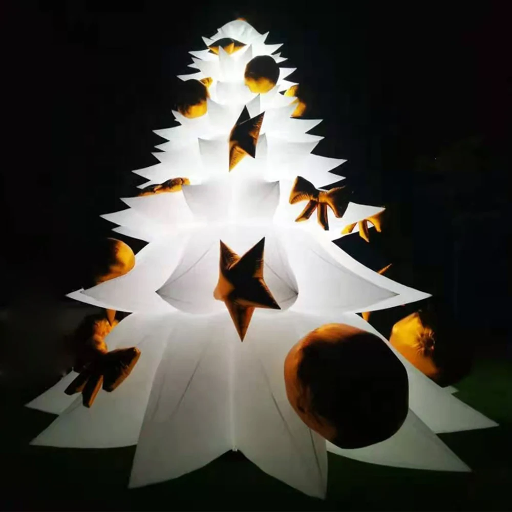 

Lage White Inflatable Christmas Tree Outside Night Show 8m 26ft Tall LED Lighted With Golden Balls,Holiday Ornaments Balloon For