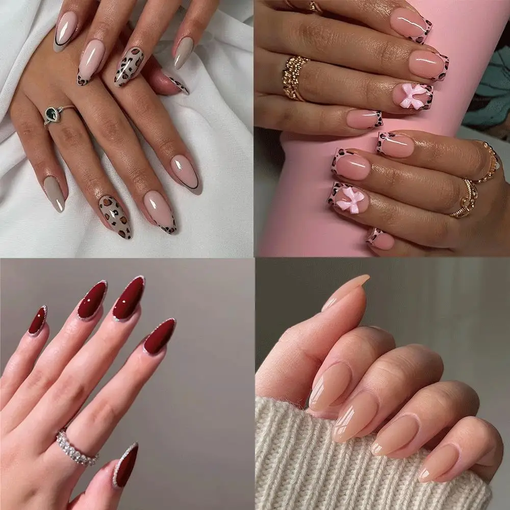 24pcs/box Press on Nails Set Luxury Y2K Butterfly French Almond Long Coffin Fake Nails Reusable Acrylic False Nails
