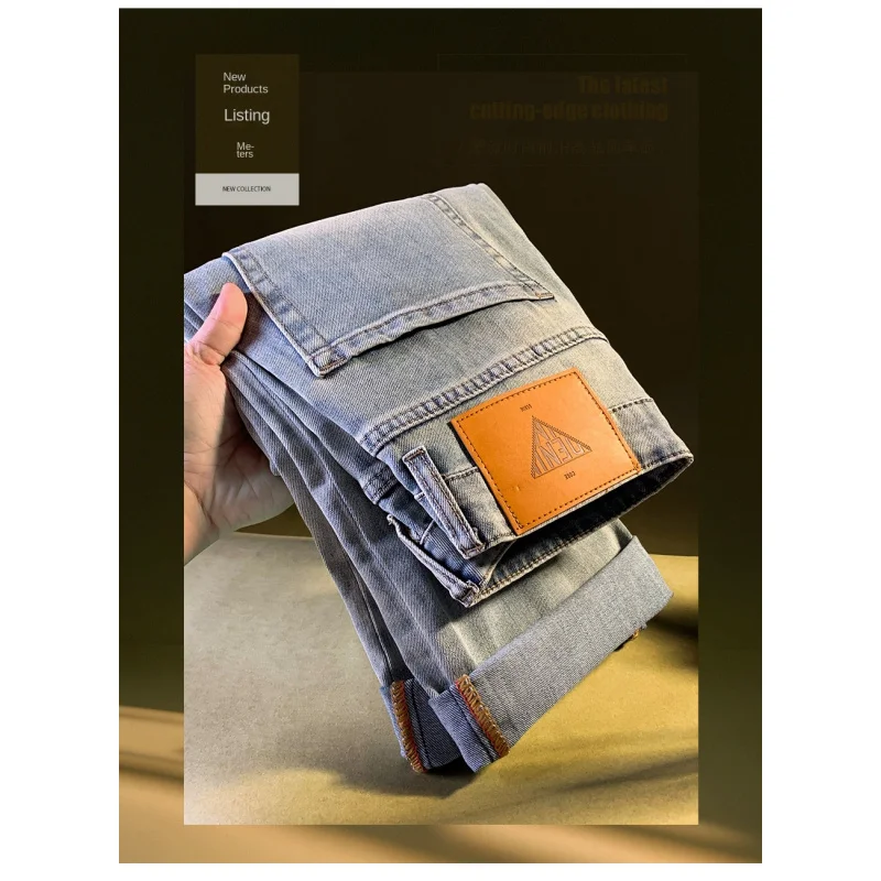 

2025 autumn straight leg jeans men's loose and trendy light blue American retro denim casual pants