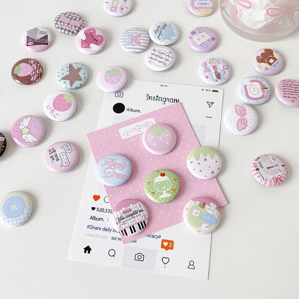 6-teiliges Set Cartoon Engel Herz 25mm Mini Runde Abzeichen Schüler-Rucksack Dekoration Brosche Set Anstecknadel Mädchen Accessoires – Detail 7