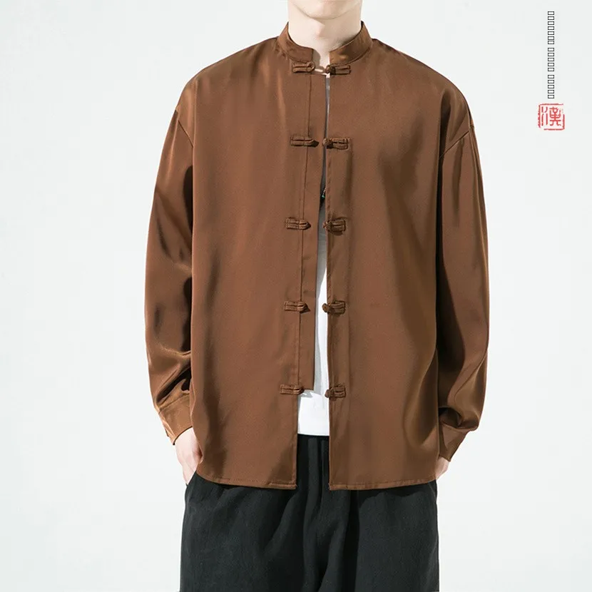 

Men's Long Sleeve Shirt Button up Fashionable Urban Style Chinese Traditional Design Casual Loose Fit Outerwear Top