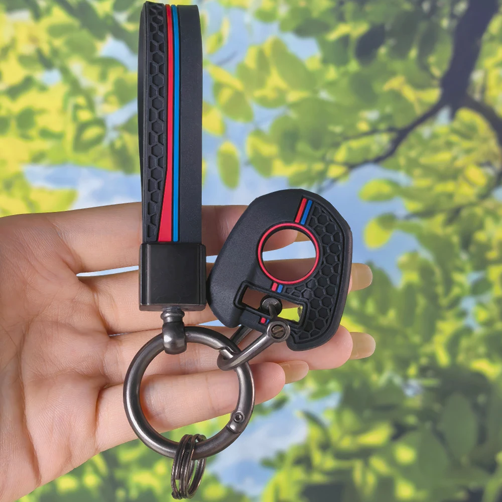 Red Blue Racing Strip Key Cover With Keychain For Honda CB650R CB500X CB500F CB1100 CB1000R CB125R CB300R Motorcycle Key