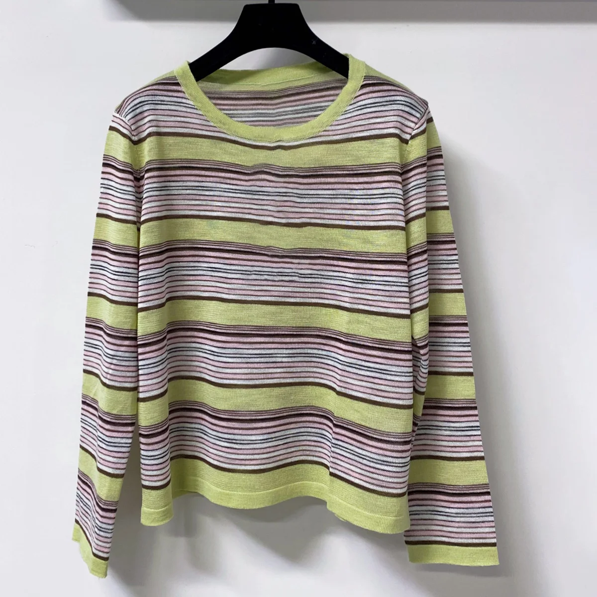 Suéter de Punto a Rayas con Cuello Redondo para Mujer, Modelo 2026, Manga Larga, Multicolor, Rayas Horizontales, Tejido Fino y Suave, lyt2671037