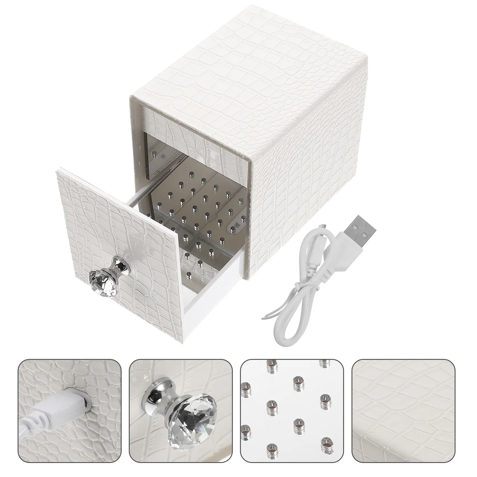 

USB Powered Nail Art Drill Bits Cleaning Box with Blue Light for Manicure Grinding Drills Storage and Tool Sanitization