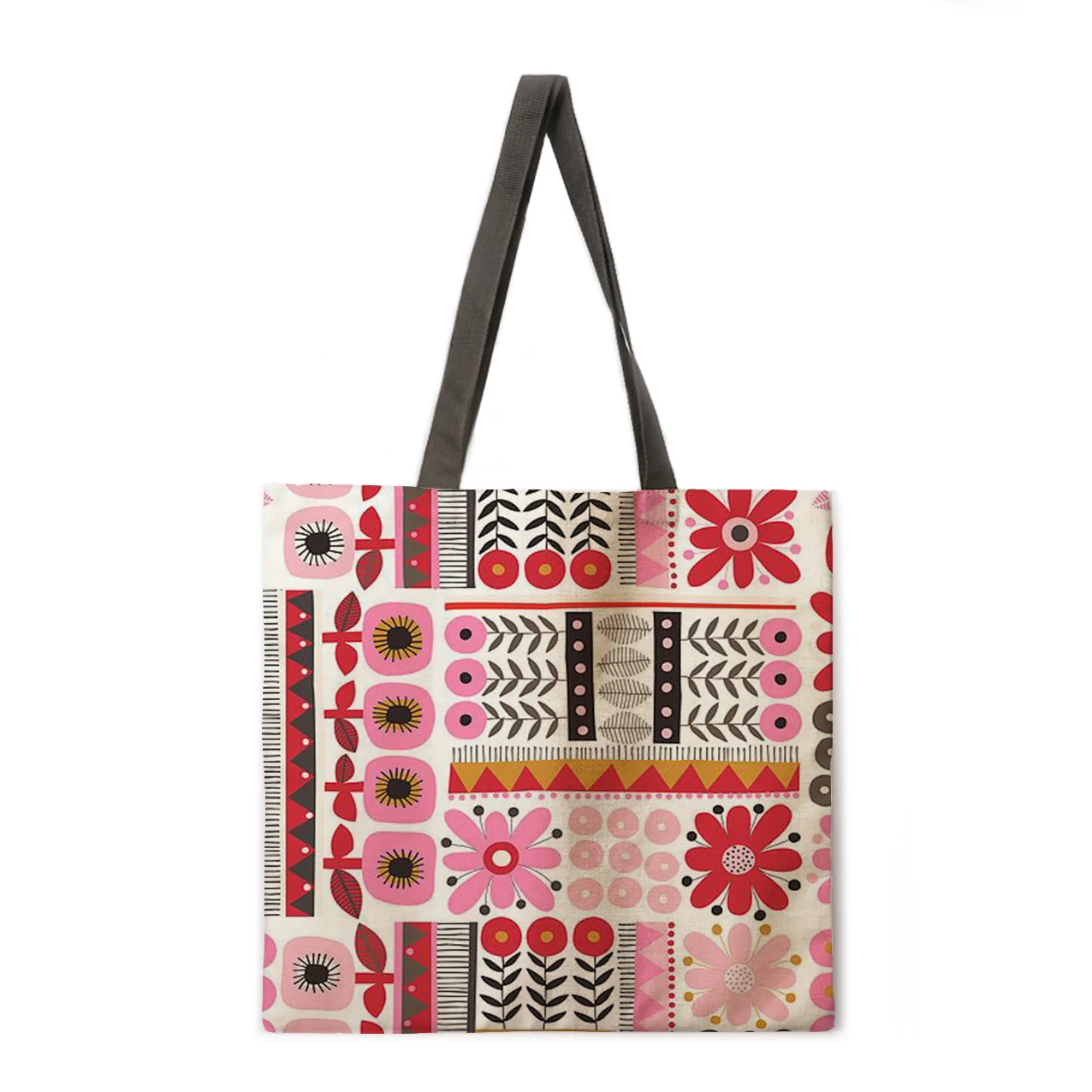 

American style small flower linen bag handbag light shoulder bag large capacity environmentally friendly shopping bag tote bag