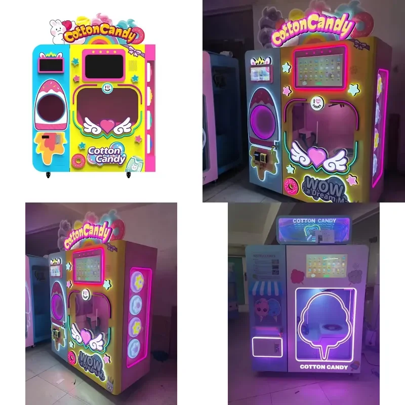 Professional Steel Coin Operated Entertainment Center Full Automatic Cotton Candy Vending Machine