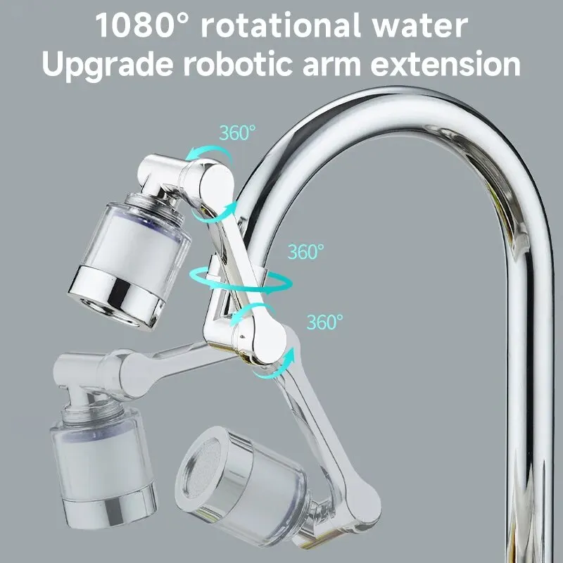 1080° Rotation Filter Nozzle Splash Proof Universal Faucet Household Kitchen Tap Washbasin Faucets Bubbler Nozzle Robotic Arm