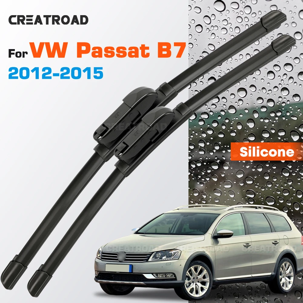 

Silicone Wiper Blades Fit For VW Passat B7 2012-2015 Coated Silent HD Wear-Resistant Car Windshield Wipers 24"+19"