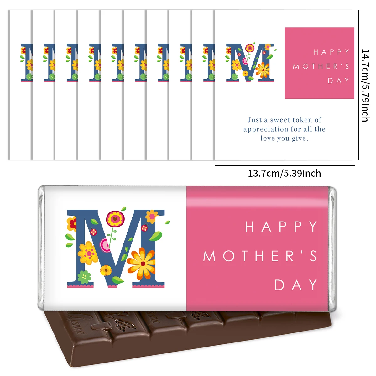 10pcs/set Happy Mother's Day Candy Chocolate Label Wrappers Stickers, Self-adhesive Stickers For Mother Birthdays Party Gifts