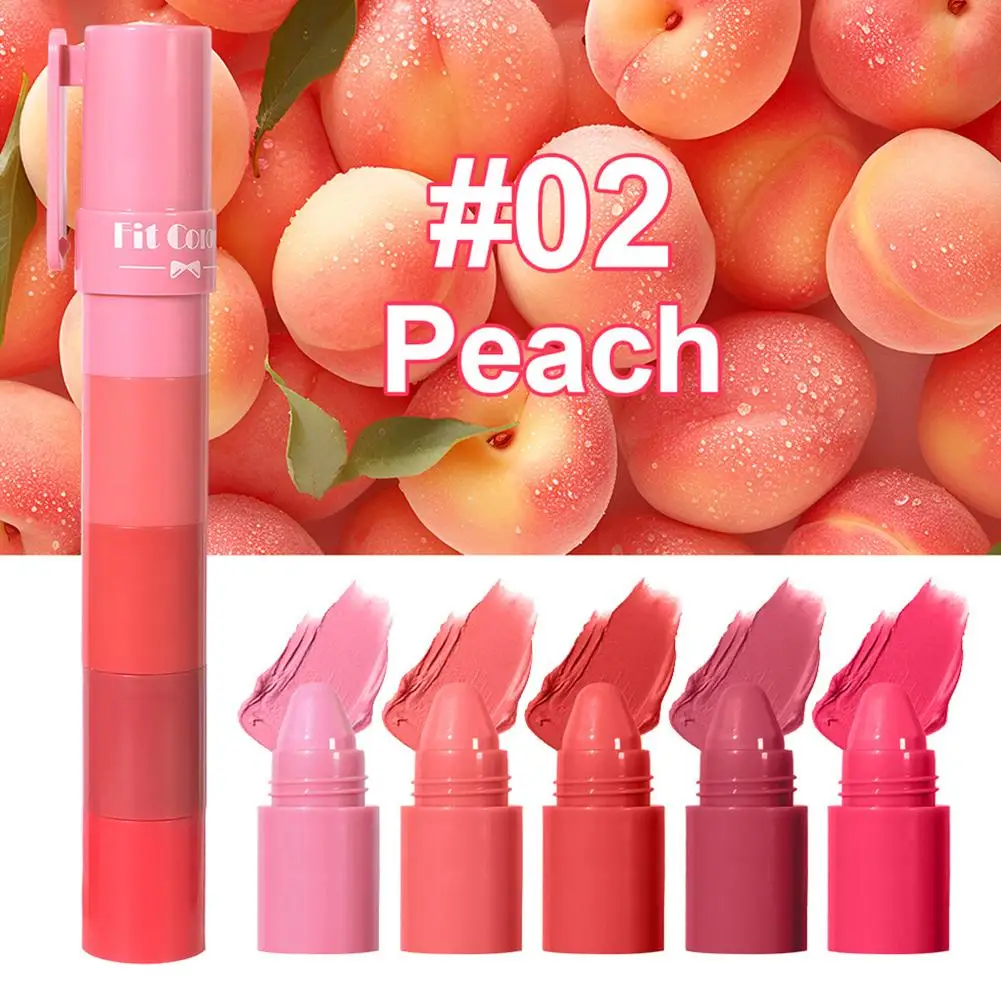 Kit pastello per rossetto opaco 5 in 1 Cinque sezioni di rossetti opachi in velluto di frutta Colori adatti Balsamo per labbra a colori duraturo Trucco