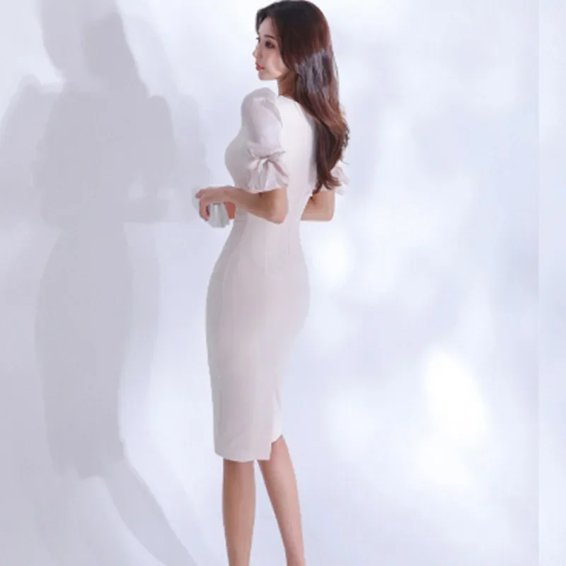 Robe fourreau sexy sans bretelles à lacets pour femmes, nouvelle version coréenne, mode, document solide, mince, élégante, robe crayon de bureau, été 2025