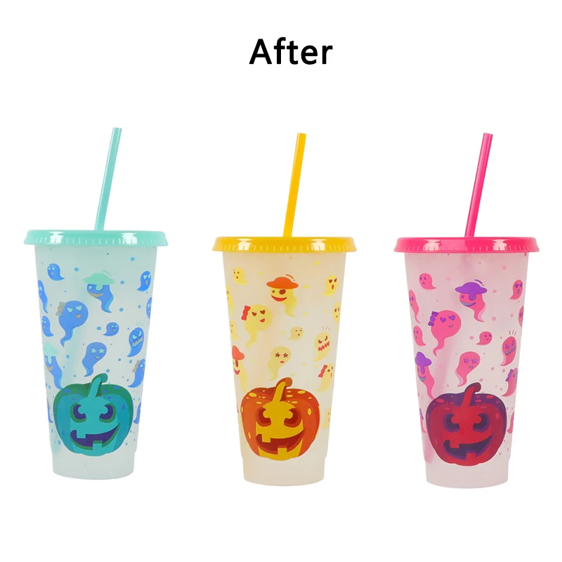 Copo com Tampa e Palha, Garrafa de Água Desenhos Animados, Plástico Horror, Copo de Abóbora, Copos Halloween, 710ml, 24oz, 1pc