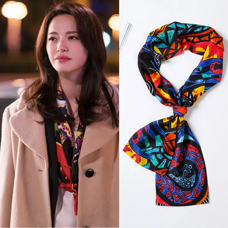 38 colori nuove donne di seta stampato Design sciarpa scialle moda lusso lungo stretto piccole sciarpe di seta signore fascia copricapo regalo