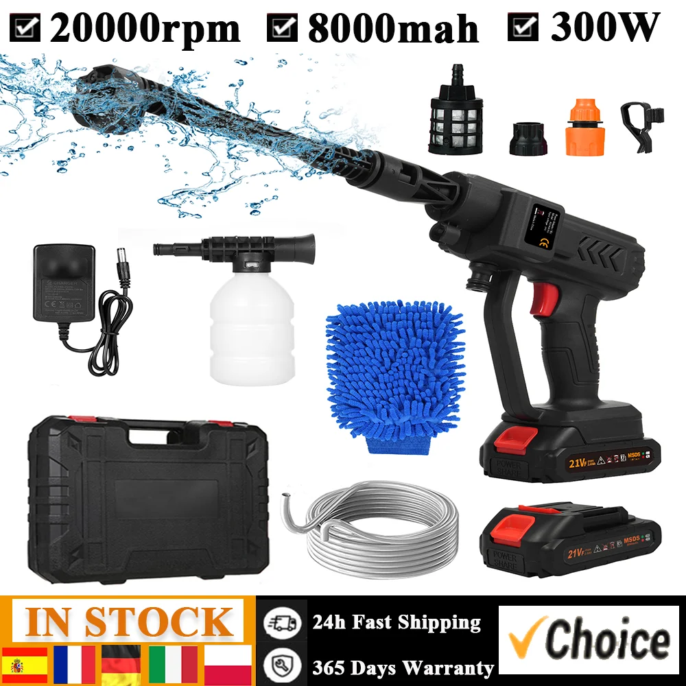 Pressure Washer Powerful 21V Car Wash Gun2pcs Rechargeable Battery 6in1 Multiple Injection Modes Toolbox Package High-Pressure