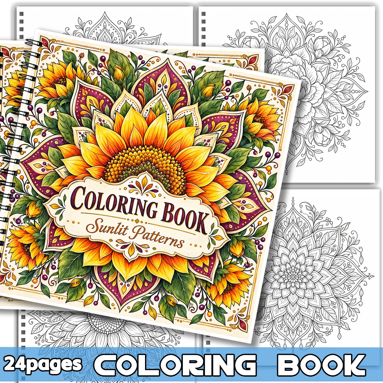 Spiral Binding Coloring Book Sunlit Patterns Mandala Design For Adults Teens Showcasing Creativity Relieving  Body Mind Art