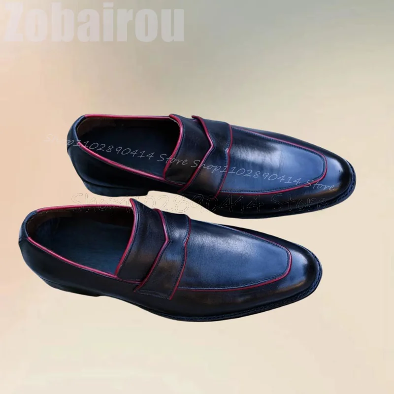 

Red Stripe Black Matte Leather Penny Loafers Fashion Slip On Men Shoes Luxurious Handmade Party Banquet Office Men Dress Shoes
