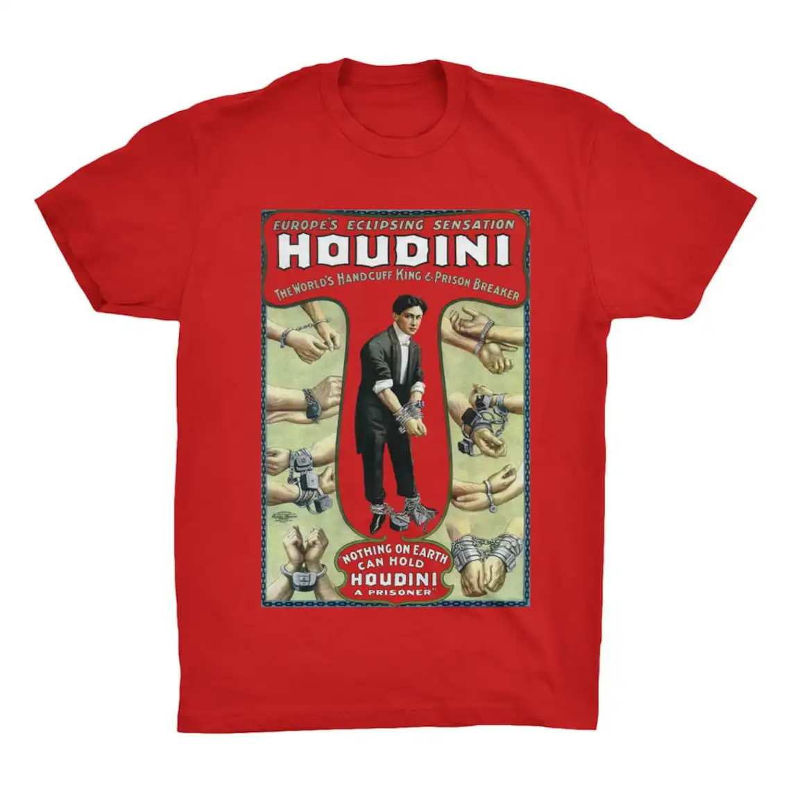 Houdini T-Shirt Magician Magic Poster Print Tee 100% Ringspun Cotton Soft Casual Round Neck Short Sleeve Men\'s T-Shirt