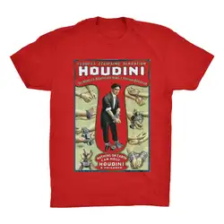 Houdini-メンズマジシャンマジックポスタープリントTシャツ、綿100% 、ソフト、ラウンドネック、半袖、カジュアル