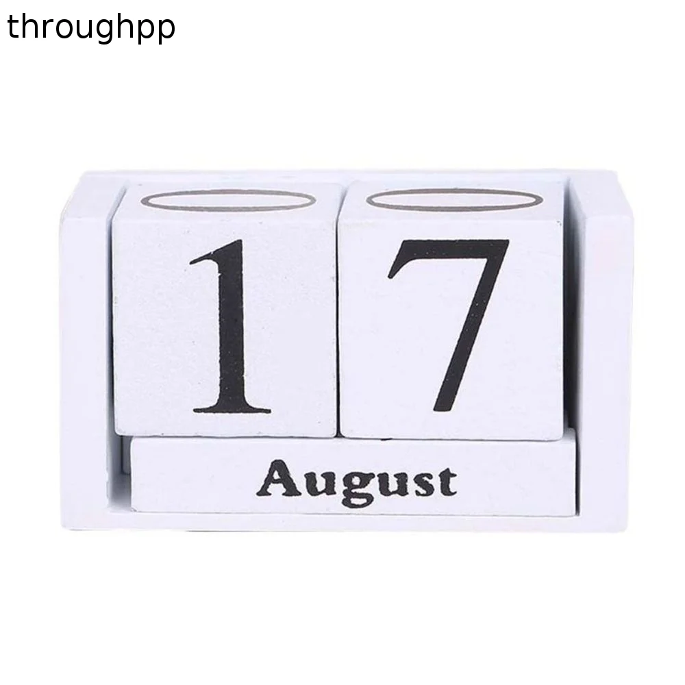 MDF Wooden Perpetual Calendar Pastoral Style Eternal Blocks Building Blocks Calendar Month Display Perpetual Calendar
