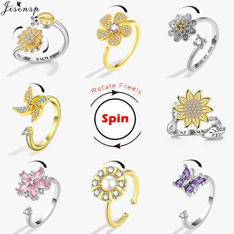 Anxiety Ring Fidget Spinner Rings for Women Multiple Crystal Flower Butterfly Animal Rings Rotate Anti Stress Wedding Jewerly