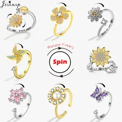 Anxiety Ring Fidget Spinner Rings for Women Multiple Crystal Flower Butterfly Animal Rings Rotate Anti Stress Wedding Jewelry