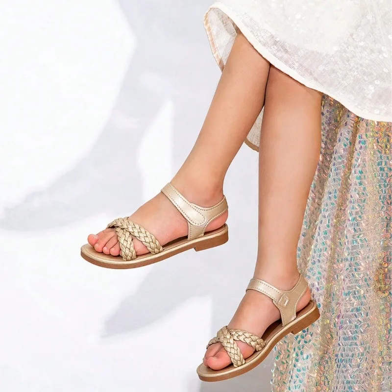 New Children's Woven Cross Sandals Girls Flat Shoes Students Outdoor Sports Shoes Girls Soft Sole Open Toe Sandals Kids Casual