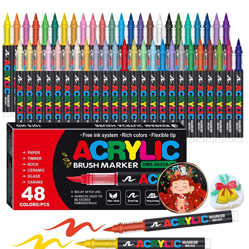 

Acrylic Paint Markers Soft Brush Tip Pens and Markers Acrylic Paint Pens for Wood Stone Canvas Glass Fabric Egg Rock Painting