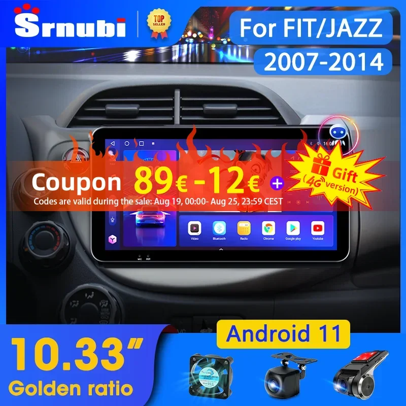 

Srnubi 10.3" Android 11 Car Radio for HONDA FIT JAZZ 2007 - 2013 Multimedia Player 2 din Carplay Stereo GPS DSP DVD Head Unit