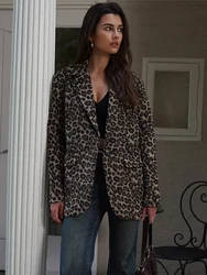 Giacca da donna vintage leopardata Abito casual con colletto couverture Cappotto da donna Moda scollo a V Giacche a maniche lunghe Autunno Nuovi cappotti