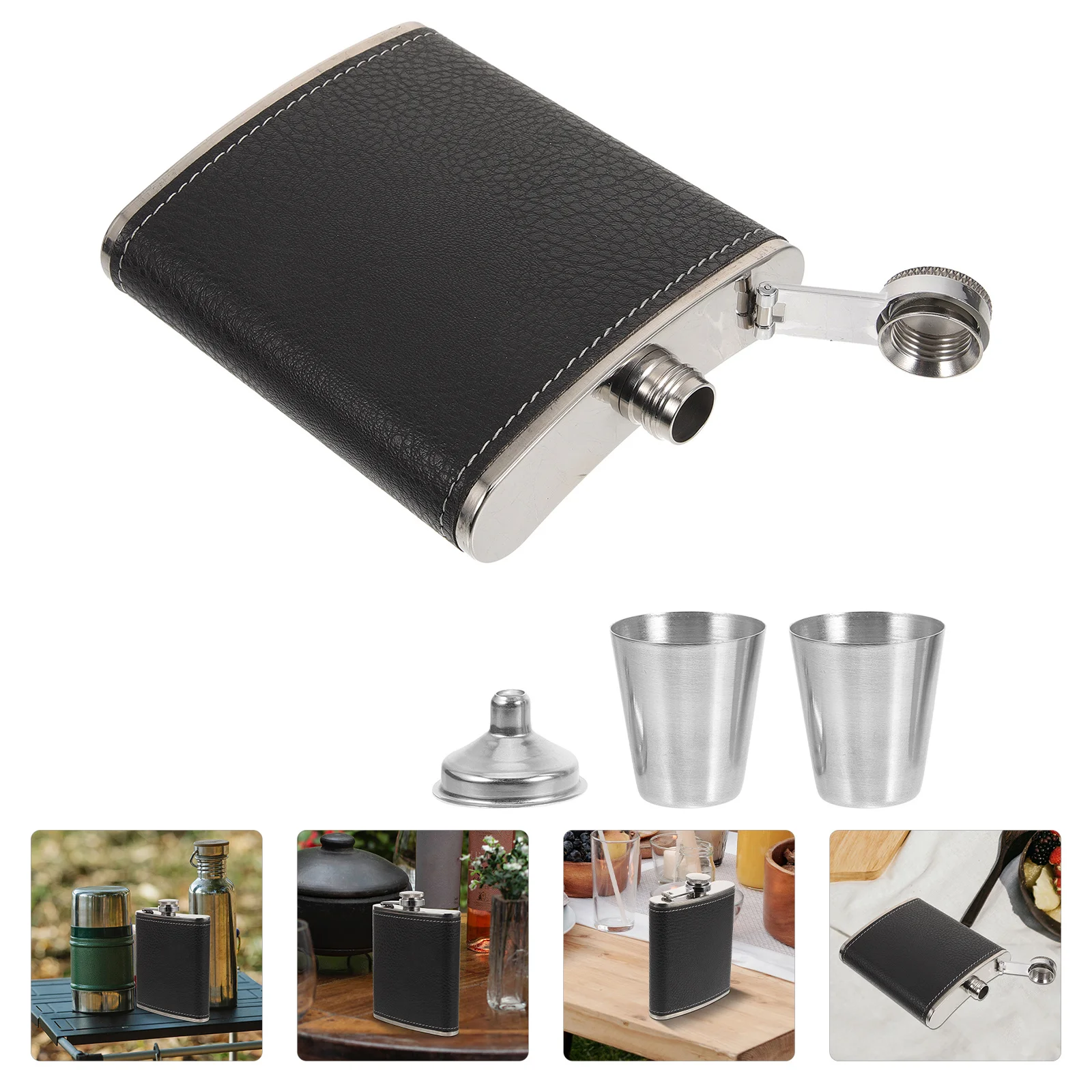 

1 set Stainless Steel Wine Portable Leak-Proof Liquor Bottle For Camping Hiking Outdoor Men Flask Hip Flask Travel Supply
