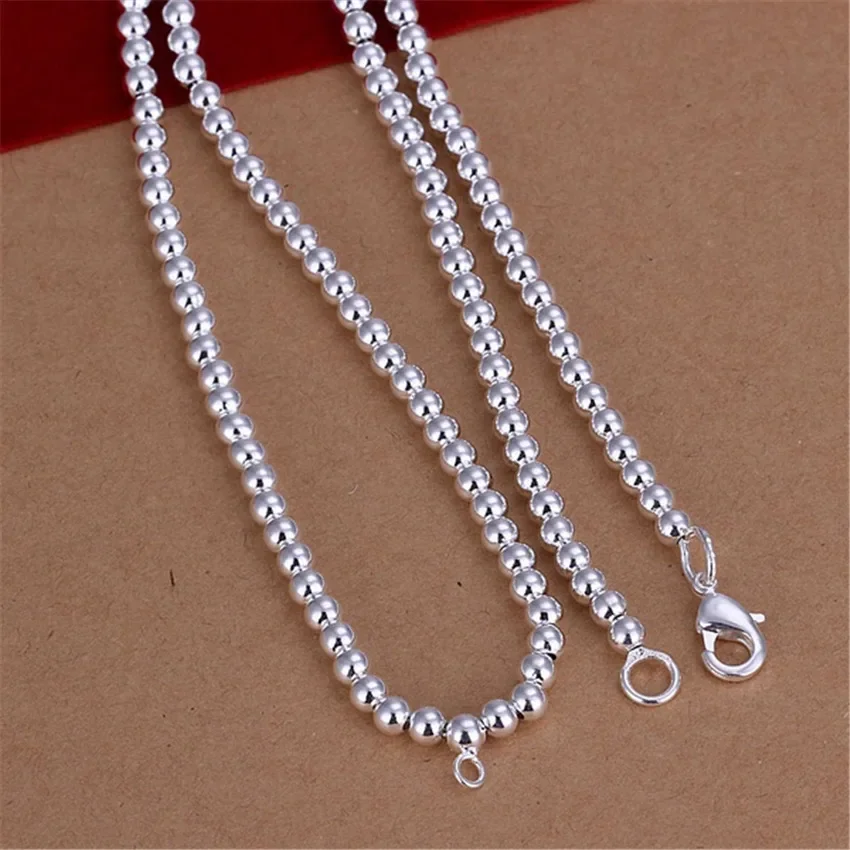 hot sale Silver Plated refined luxury high quality 4MM beads Chain Necklace Fashion nice Jewelry Gifts for women wedding N114