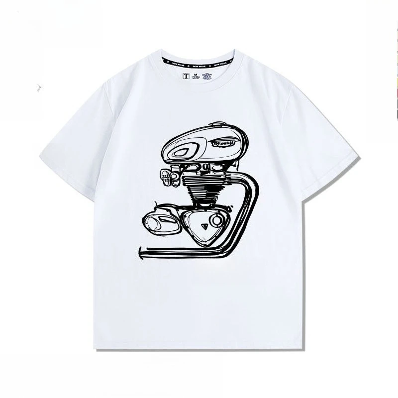 New Trendy Motorcycle Engine Modified T120 Retro Printed T-shirt for Car Enthusiasts, Men's Loose Short Sleeved Shirt