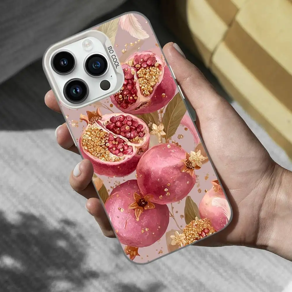 Etui na telefon z motywem różowego owocu granatu do iPhone'a 17, 16, 15, 14, 13, 12, 11, Mini, XS, Pro, SE, MAX, białe, matowe, odporne na wstrząsy.