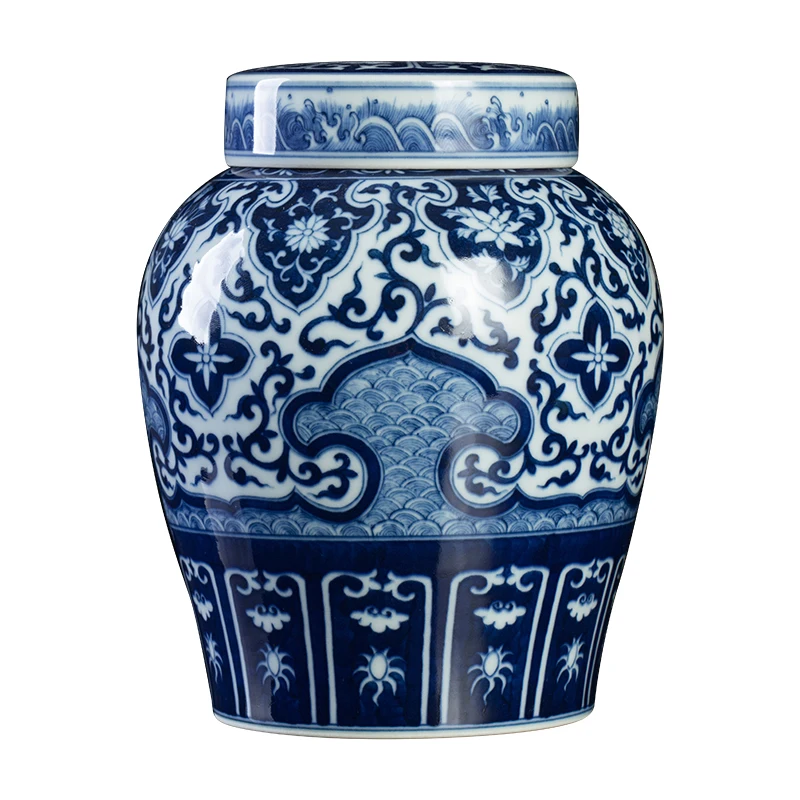 

Zhongshi Kiln Tea Jar Jingdezhen Ceramic Sealed Storage Jar Hand-Painted Blue And White High-End Porcelain Tea Jar