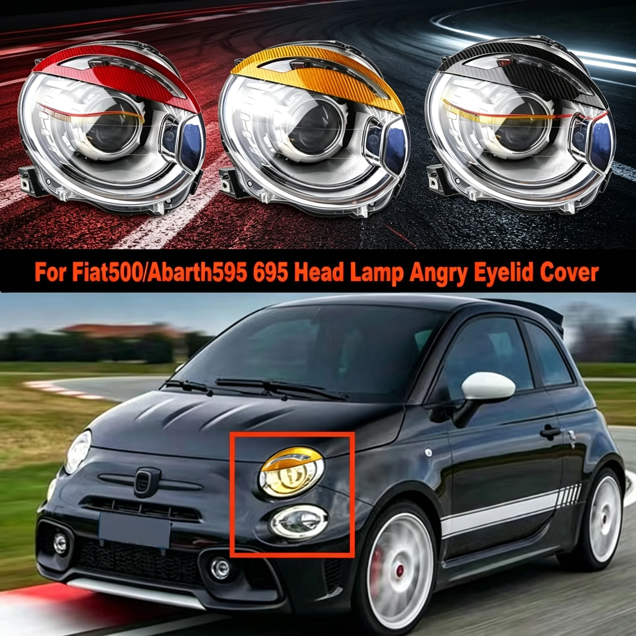 Brand New Material Dry Carbon Fiber 3K Twill And Forged Carbon Head Lamp Angry Eeylid Cover For Fiat 500 Abarth 595 695