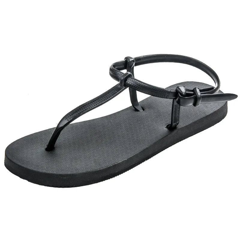 2024 New Women Slippers T-Strap Fashionable Soft Low Heel Flat Sandals Outdoor Black Gold Yellow Gray Summer Flip Flops