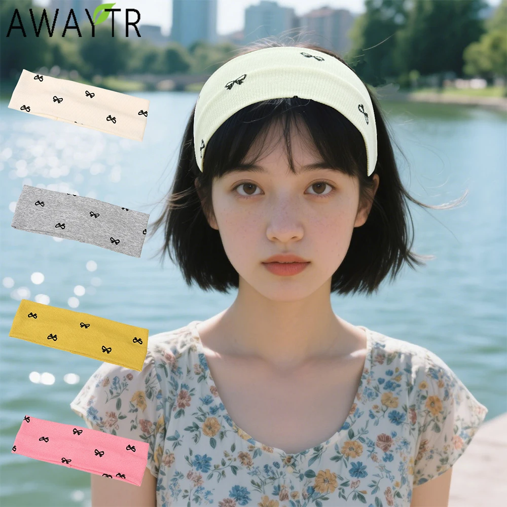 

AWAYTR ‌Bow Embroidery Elastic Headbands Fashion Fabric Wide Headband Plastic Hair Accessories For Women Trends