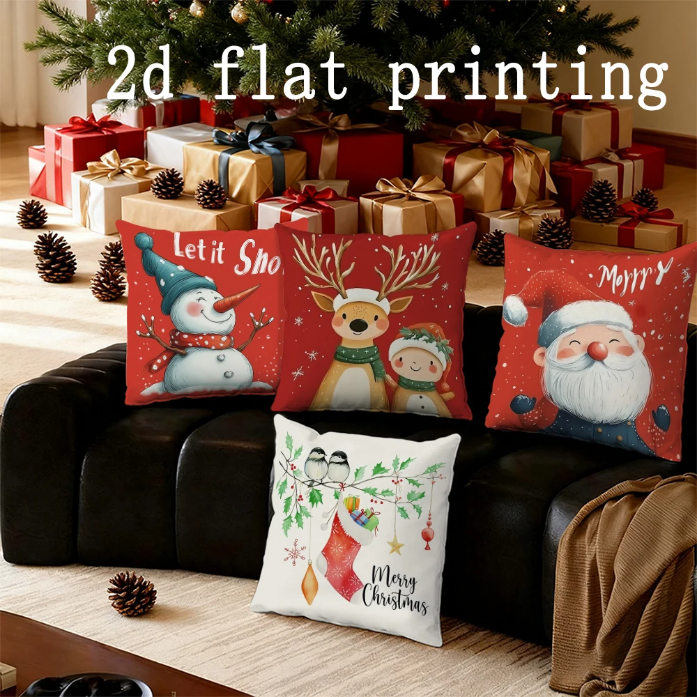 

Home Decor Christmas-themed Cartoon Pillow Covers Suitable For Sofa Bedroom Car Pillow Cover Cushion Rectangular Back Cushion